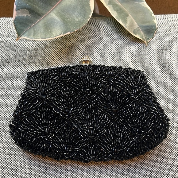 Vintage Black Beaded clutch bag with silver chain , Circa 2007 - Picture 11 of 17